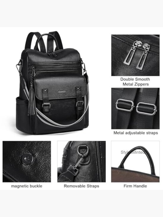 Vegan Leather Backpack Purse for Work College Laptop Bag main image 5